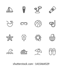 Sea Travel, Cruise outline icons set - Black symbol on white background. Sea Travel, Cruise Simple Illustration Symbol - lined simplicity Sign. Flat Vector thin line Icon - editable stroke