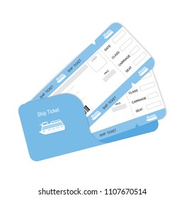 Sea travel cruise ship boarding pass or two tickets template. Vector illustration.