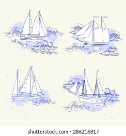 Sea travel elements set. Vector Illustration