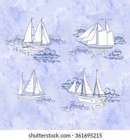 Sea travel elements set. Vector Illustration