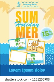 Sea Travel Flyer Design, Summer Holiday Template, Exotic Vacation vector advert, Summer Party promotion