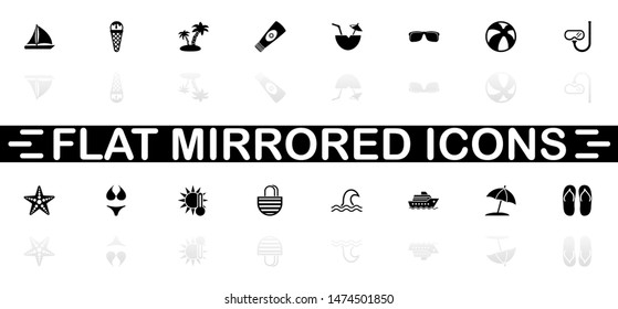 Sea Travel icons - Black symbol on white background. Simple illustration. Flat Vector Icon. Mirror Reflection Shadow. Can be used in logo, web, mobile and UI UX project.
