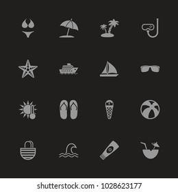 Sea Travel icons - Gray symbol on black background. Simple illustration. Flat Vector Icon.