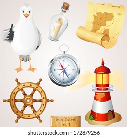 Sea travel icons set. 