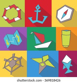 Sea travel icons set. Stock vector illustration