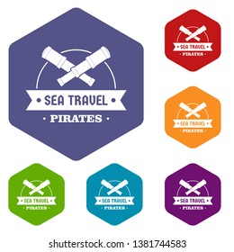 Sea travel icons vector colorful hexahedron set collection isolated on white 