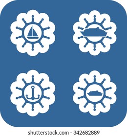 Sea travel, industry and journey icons collection. Blue and white colors