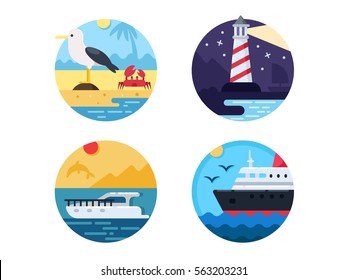 Sea travel set icons