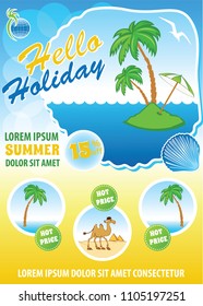 Sea travel template, touristic agency flyer, summer exotic holiday concept, vector advert banner