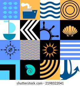 Sea travel vector elements seamless pattern. Adventure theme. 