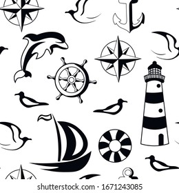 sea, travel vector seamless patter on white background. Concept for wallpaper, cards, wrapping paper , print 