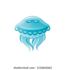 Sea travel vector symbol isolated on white background. Tropical underwater animal jellyfish. 3d jelly fish vacation illustration. Cartoon jellyfish cute icon. Summer holidays sign.