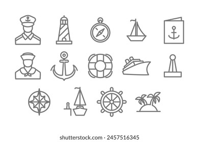 sea traveling pixel perfect outline icon set vector