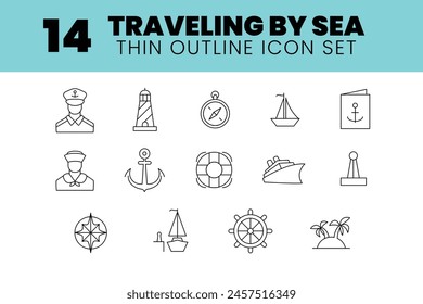 sea traveling pixel perfect outline icon set vector