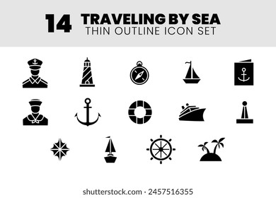 sea traveling solid icon set vector