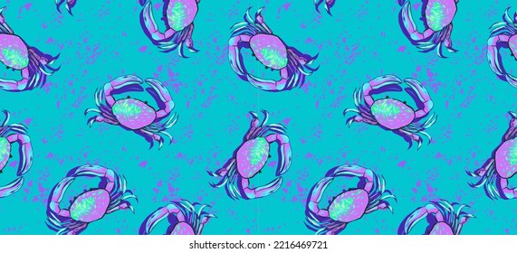 sea ​​fresh trend print. colorful crabs on a mint background. Vector seamless reverse pattern.