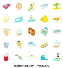 Sea trip icons set. Cartoon set of 25 sea trip vector icons for web isolated on white background