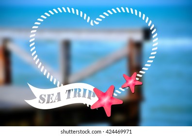 Sea trip - summer poster. Vector illustration on the blurred background