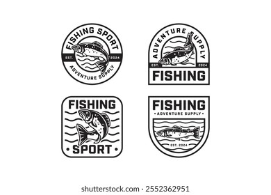 Peces de trucha marina con varias poses Conjunto de diseño de logotipo de insignia de silueta. Peces de trucha con algunas poses Ilustración Emblema Diseño Elemento colección para tienda de pescado, pesca deportiva y competencia