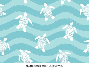 Sea turtle with abstract shell seamless pattern. Vector illustration background. 