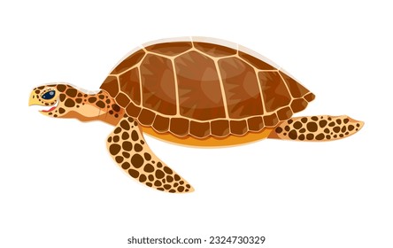 Sea turtle animal character. Isolated cartoon vector majestic creature with hard shell and flippers, known for graceful swimming and long lifespan. Symbol of endurance, and beauty of marine ecosystems