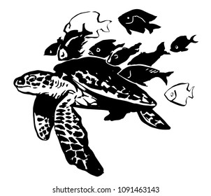 sea turtle. black-and-white