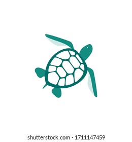 Sea turtle blue icon or symbol flat vector illustration isolated on white background. Sea or ocean animal sign for zoo and aquarium logo or textile prints.