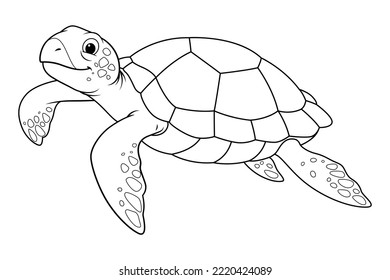 Sea Turtle Cartoon Animal Illustration BW