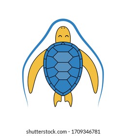 Sea turtle. Cartoon character. Vector illustration.