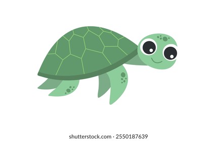 Tortuga de mar de dibujos animados lindo diseño animal océano. Ilustración vectorial dibujada a mano plana aislada sobre fondo blanco. Fauna marina. Animales marinos de dibujos animados.