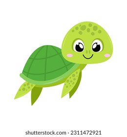 
Sea turtle. Cartoon illustration of cute green turtle isolated on white background