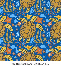 sea turtle cartoon seamless pattern vector summer