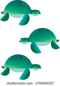 Sea turtle in cartoon style, 3 options