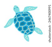 Sea turtle cartoon vector illustration art. Ocean tortoise swimming animal funny kids flat design. Simple comic cute drawing for children. Happy tropical marine animal isolated white background