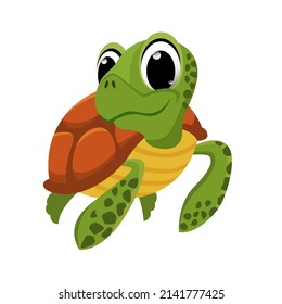 Sea turtle character in cartoon style. Image of a cute turtle. sea animal, reptiles