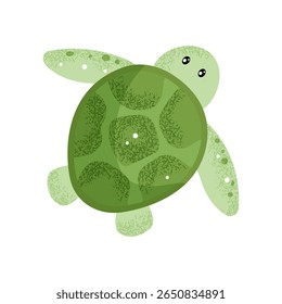 Sea turtle character. Green marine animal illustration with grain texture. Vector isolated.