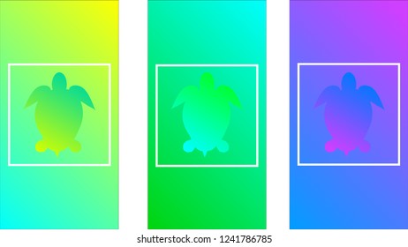 Sea turtle colored, soft color gradients, tropical symbol, modern design for phone screen, wavy color, iridescent smooth design texture, smooth vertical stripes, square background, new bright summer c
