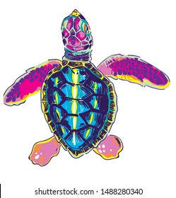 Sea turtle. Colorful pattern in pop art style.