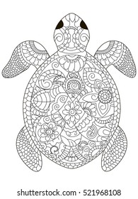 Sea Turtle Coloring Book Adults Vector Stock Vector Royalty Free 521968108