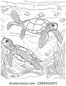 sea turtle coloring pages line art