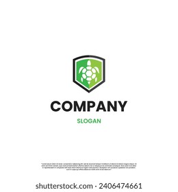  sea turtle combine with shield logo, turtle care logo design concept