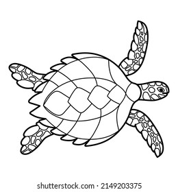 Sea turtle. Contour linear isolated icon. Monochrome logo of a marine animal. Vector isolated hand drawing in doodle style. The page of the coloring book.