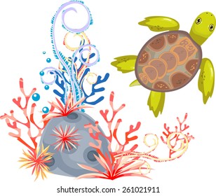 Sea turtle and coral reef