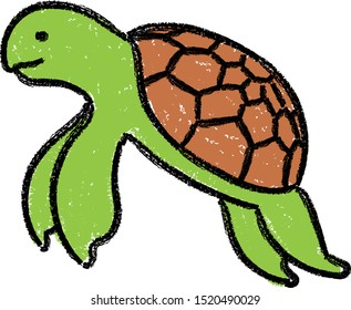 sea turtle crayon doodle hand drawn illustration kid's drawing marine animals