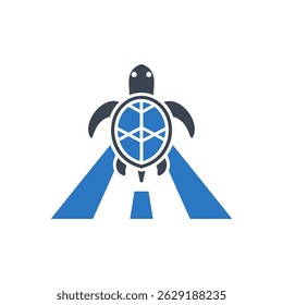 Sea Turtle Crossing Icon Isolated On White Background