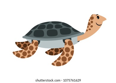 Sea turtle cute cartoon animal icon, isolated on white background, vector illustration