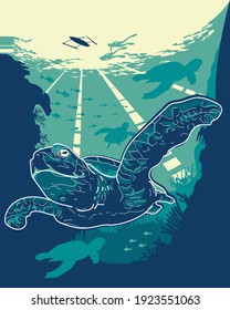 Sea turtle design vector underwater