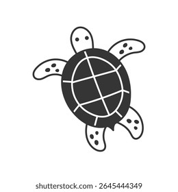 Sea Turtle Doodle Clipart. Cute hand drawn marine life creature in sketch style for ocean-themed designs. Swimming Tortoise vector illustration