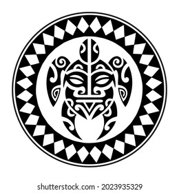 Sea turtle and face Maori style. Tattoo sketch round circle ornament