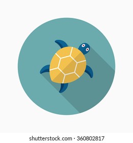 Sea turtle flat  icon with long shadow,circle,eps10,interface,button